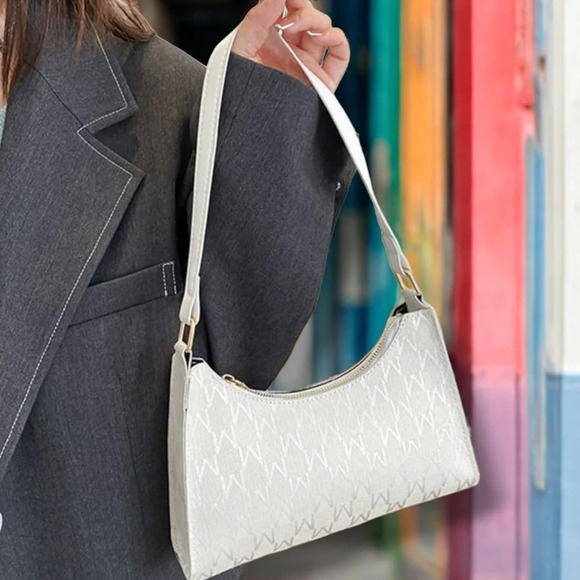 Trendy Petite Baguette Shoulder Bag Chic All-Over Print Gold-Tone Zipper - Picture 8 of 11